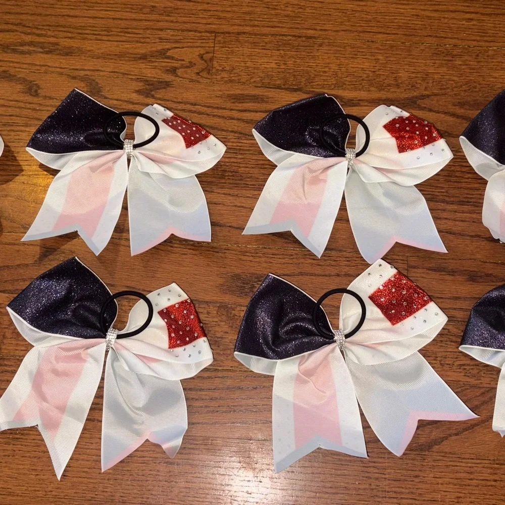 8 Cheer Bows Red Navy & White Hair Bows for Kids Girls New No Package Lot of 8